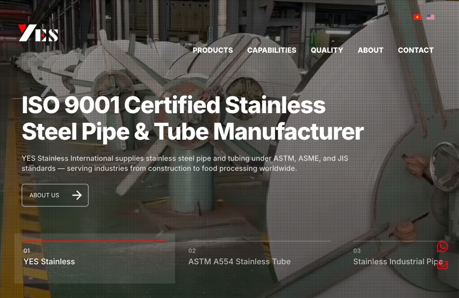 YES Stainless desktop website screenshot