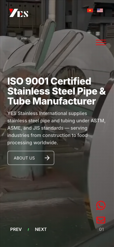 YES Stainless mobile website screenshot