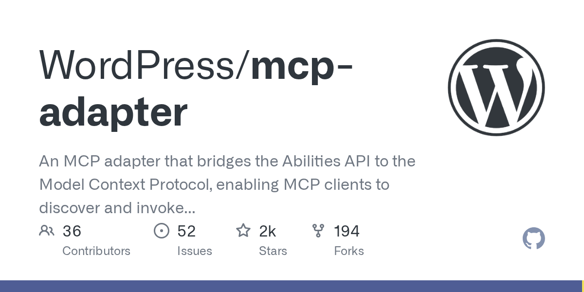 WordPress MCP Adapter 官方 GitHub 專案